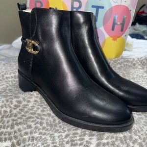Tommy Hilfiger Black Ankle Booties with Gold Accent